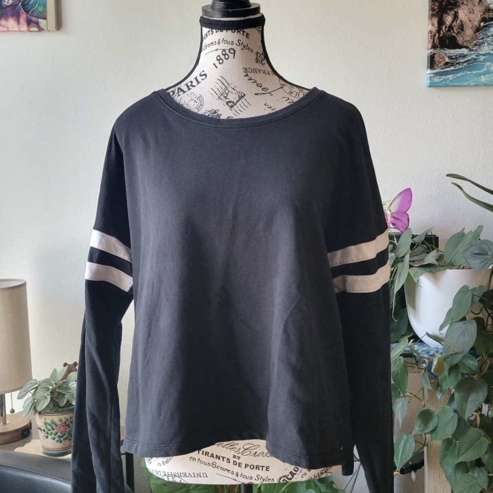 Banana Republic Long Sleeve Black White Striped XL Casual Oversized Top Neutral